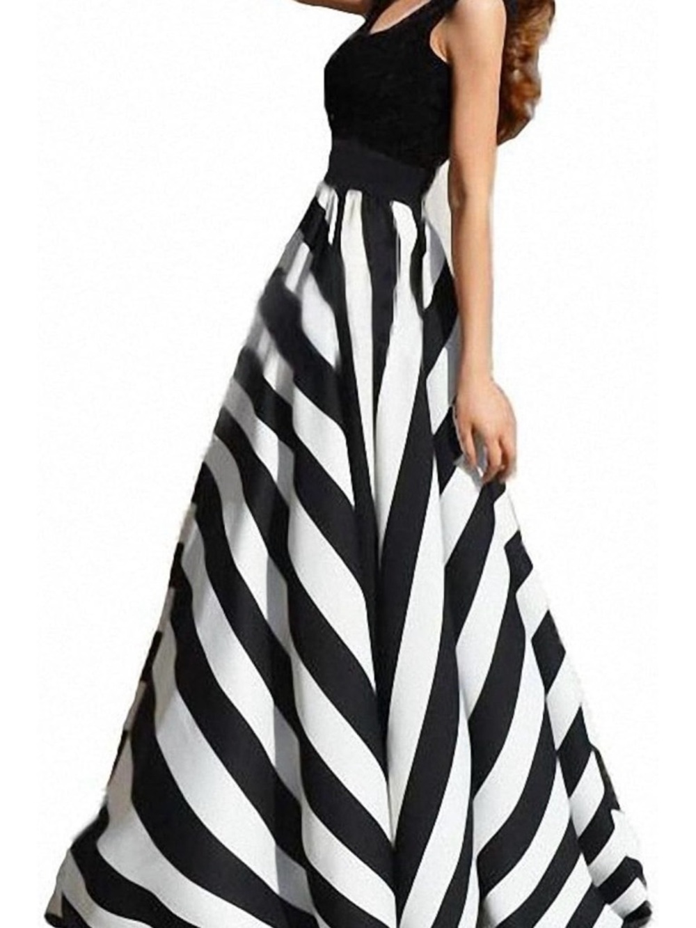 Chiffon Black and White Striped Maxi Skirt - Elegant Women's Skirt